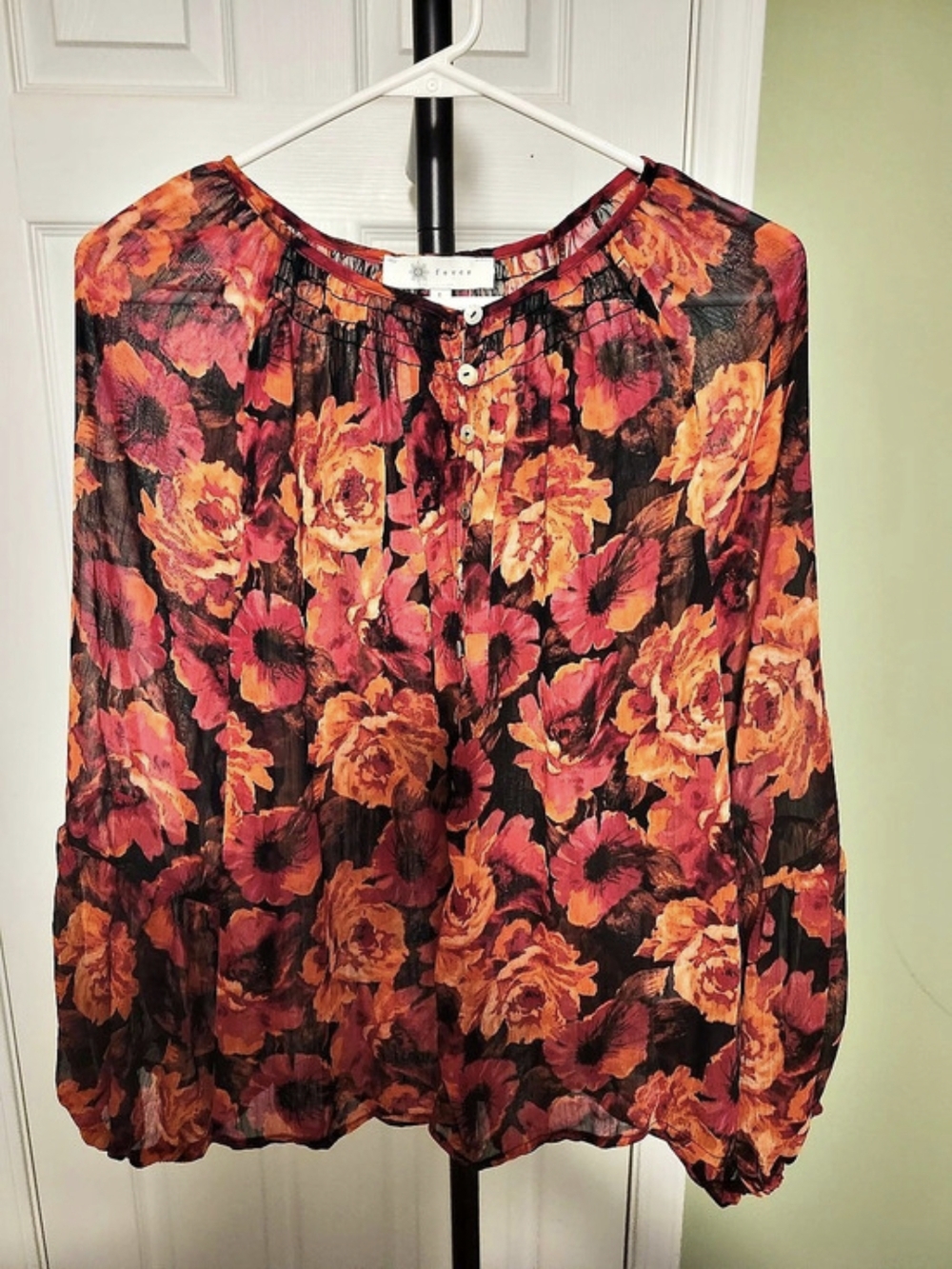 Fever Floral Long Sleeve Blouse in Red & Orange